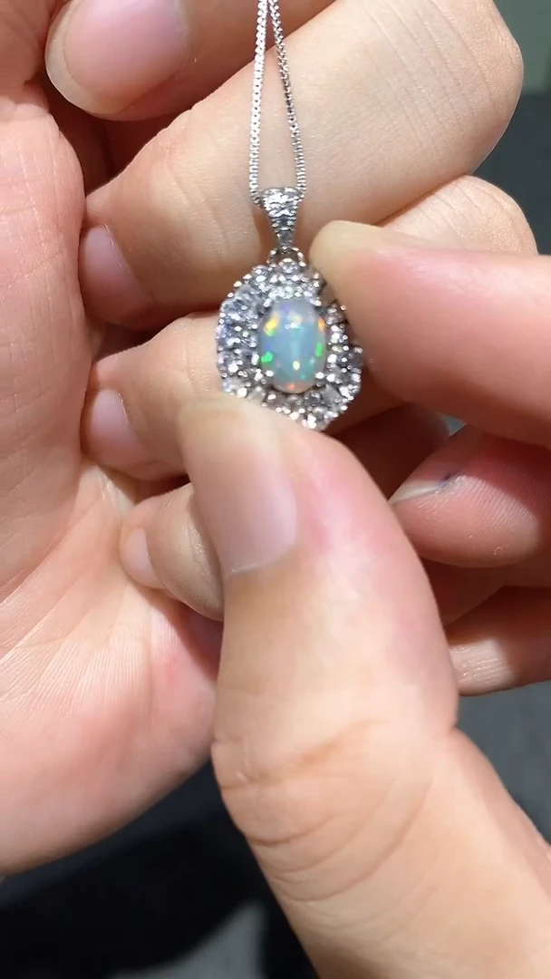 银S925镀金镶嵌欧泊颈饰吊坠