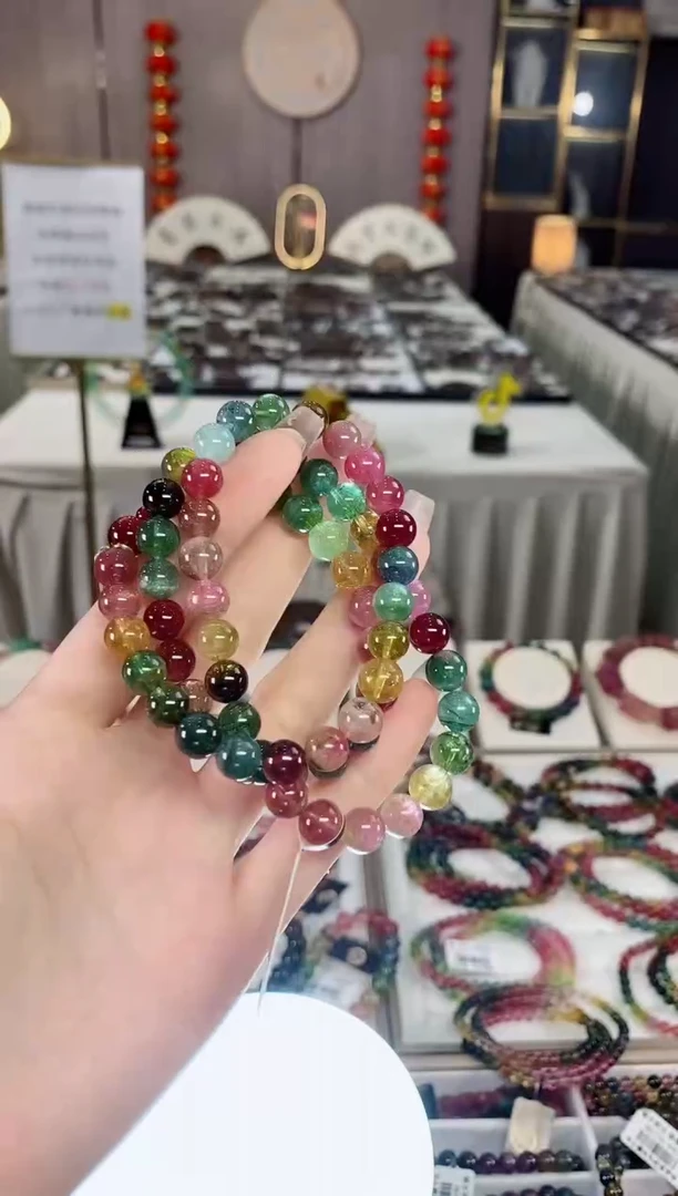 老矿碧玺色标彩虹三圈手串8mm+未镶嵌碧玺安*dan一物一证