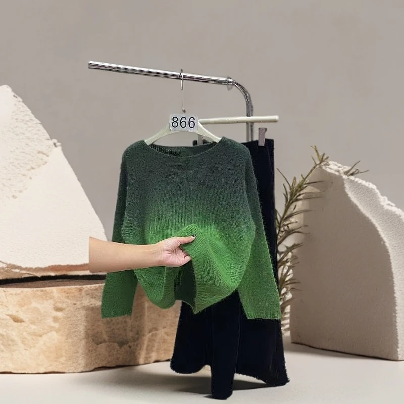 渐变色】慵懒风网红一字领韩版显腿长女士全羊毛衫1.23