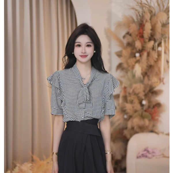 Basic House/百家好显瘦夏季复古法式时尚格子格纹B1335B519P2