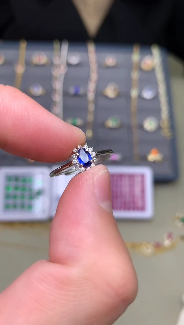 戒指蓝宝石银S925镶嵌戒指