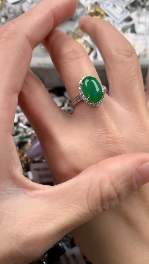 银S925镶嵌戒指翡翠   2                         9