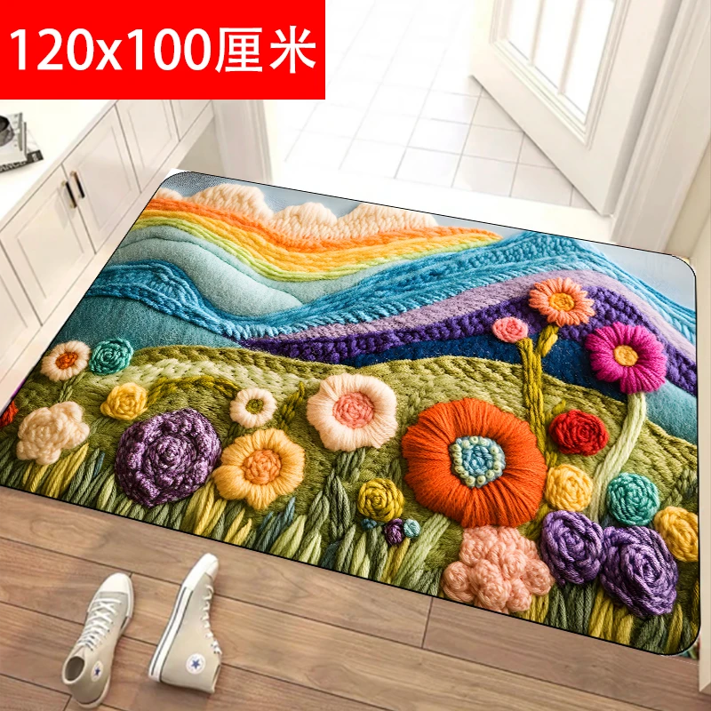 【大号门口垫】120*100-入户门吸水防滑硅藻泥门垫可裁剪-彩虹花