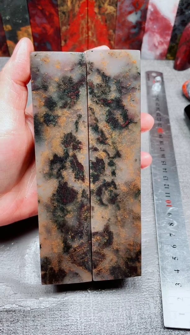 玉桂林鸡血玉素章玉化对章35