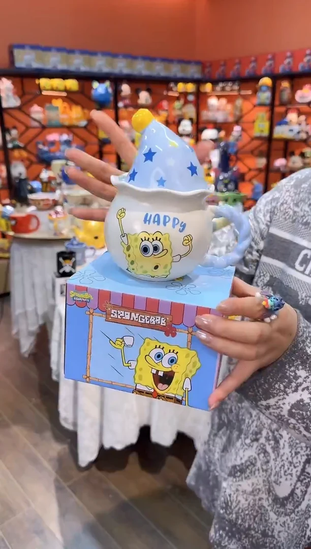 瓷片@@海绵宝宝联名星星人带盖陶瓷杯