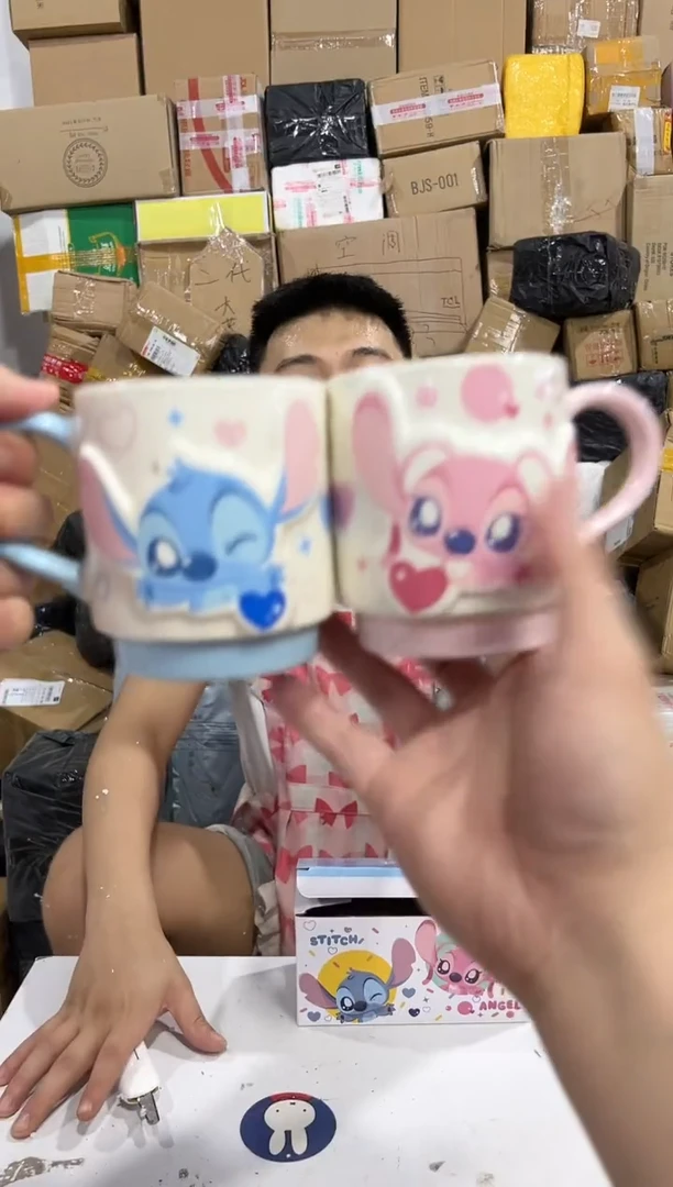 瓷片原盒Q版史迪仔安琪对杯