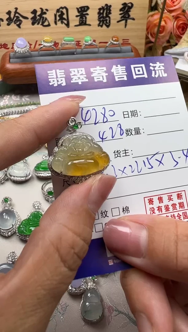 翡翠18K金镶嵌颈饰天然缅甸翡翠A货