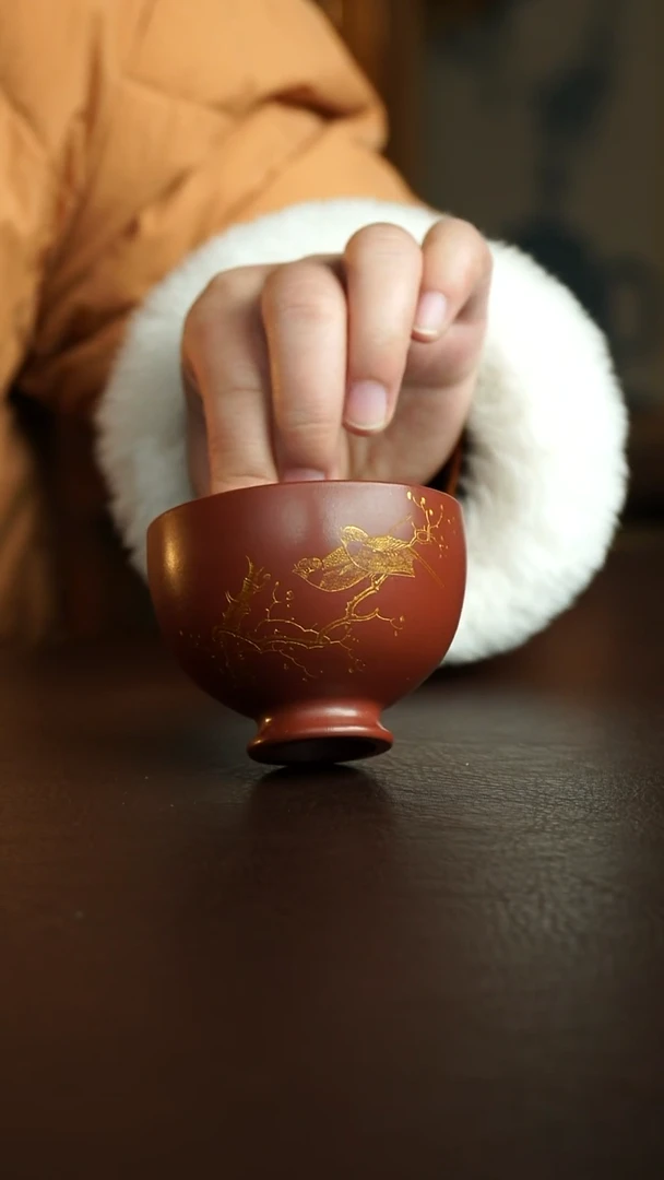 茶杯紫砂10号 朱泥手刻系列 宜兴紫砂原矿作品