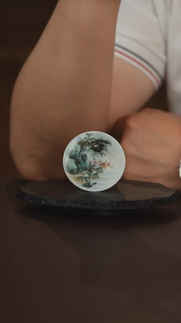 王钢釉上山水陶瓷盖置