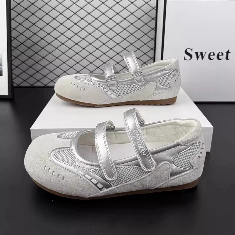 芭蕾风玛丽珍女鞋2025夏季新款软底双魔术贴浅口圆头网鞋单鞋凉鞋