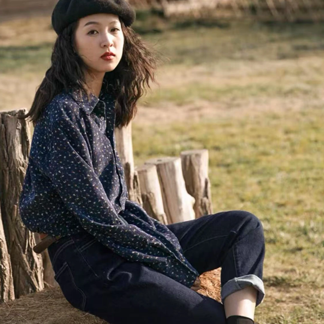 【22-29】休闲女装外套衬衣气质百搭韩版成人长袖碎花