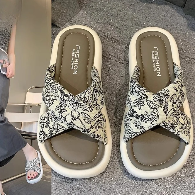 软皮拖鞋女夏外穿2025款厚底配裙子外出时尚沙滩罗马凉拖E566