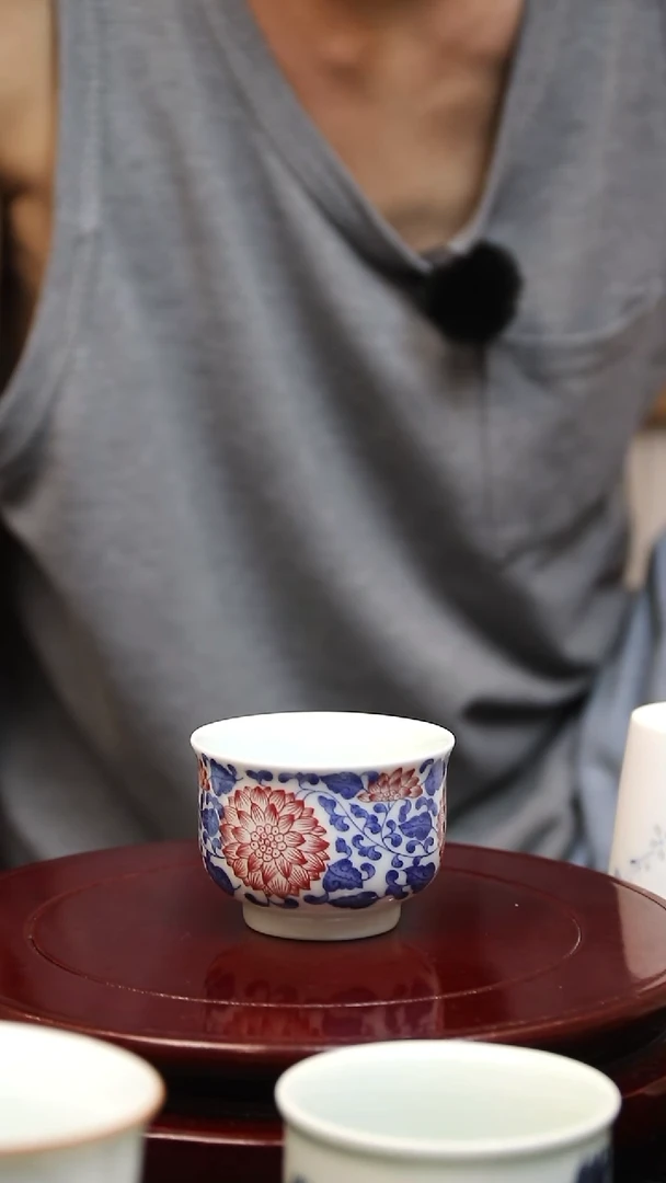 景德镇高温瓷如是杯缠枝莲釉里红