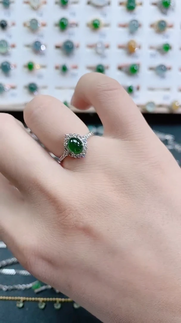 银S925镶嵌戒指翡翠天然翡翠