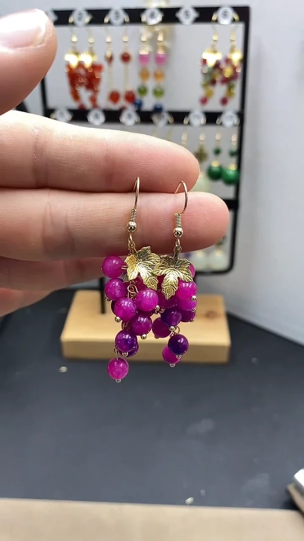 【闪购商品】苏纪石（舒俱来）耳饰银S925镀金镶嵌尺寸6mm葡萄02