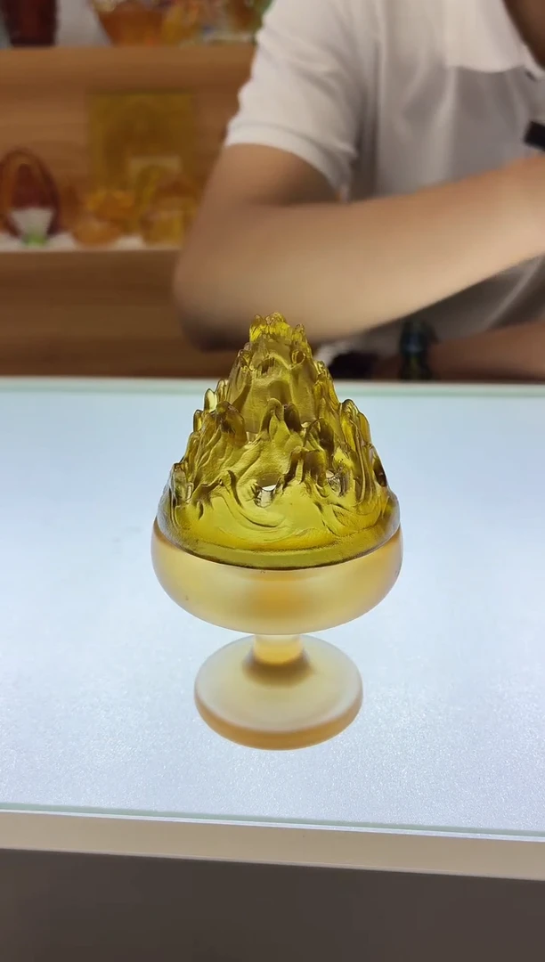 琉璃手工艺品古法琉璃博山炉茶色盖子