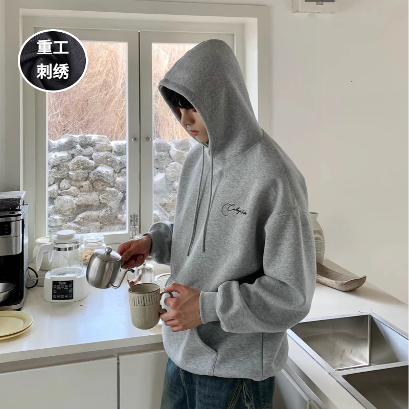 大码300斤美式高街刺绣连帽卫衣男女秋冬潮牌宽松百搭加绒长袖衫