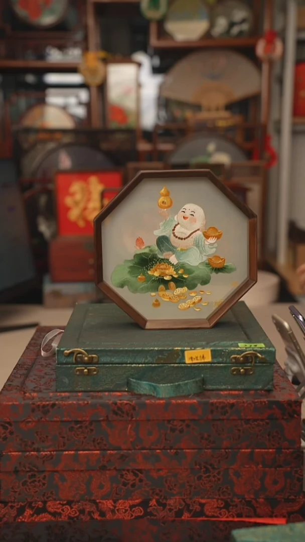 扇子摆件摆台双面绣花