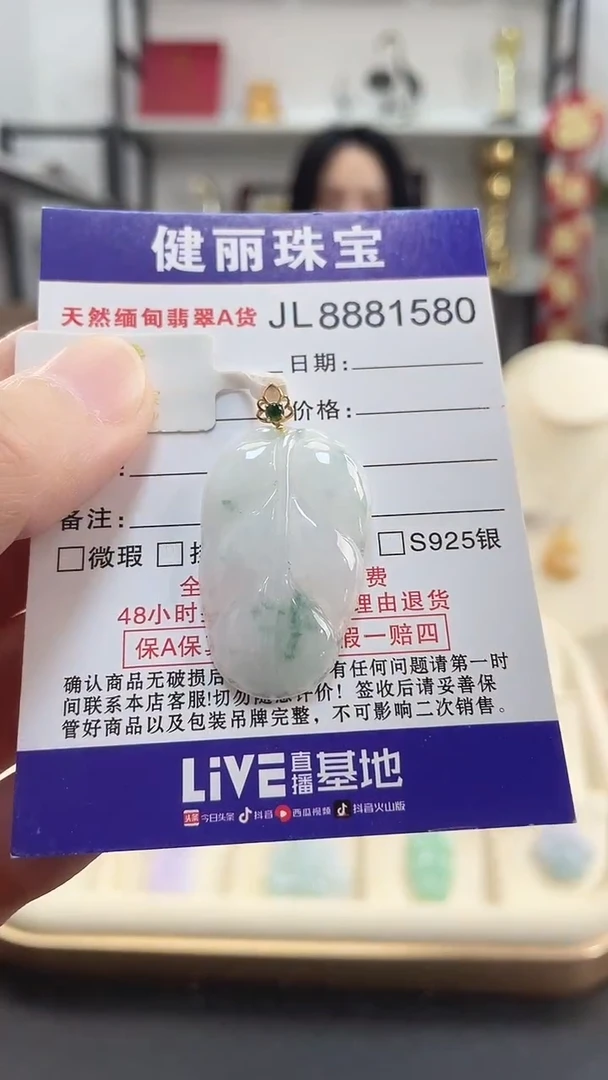 颈饰18K金镶嵌翡翠天然缅甸翡翠A货 金枝玉叶(一物一证)+银链