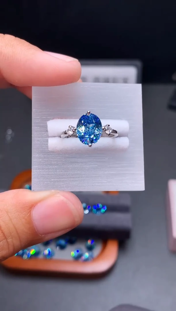 银S925镶嵌戒圈海蓝宝石11