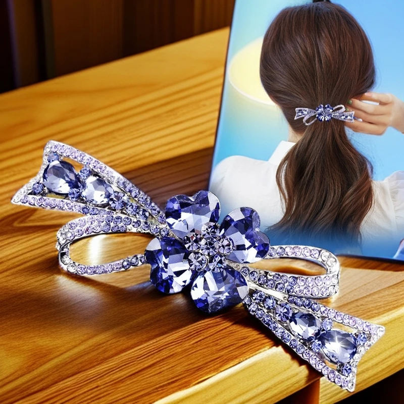 8.8CM水钻弹簧夹中年女士优雅头饰妈妈发夹发卡夹子水晶蝴蝶结