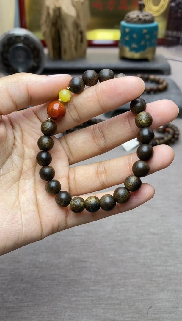 【闪购商品】沉香手串越南顺化玉化紫棋楠08 沉水单圈+配饰