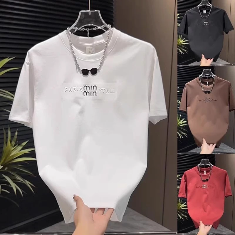 夏季新款男士百搭时尚个性钢印字母设计透气短袖休闲宽松T恤25212
