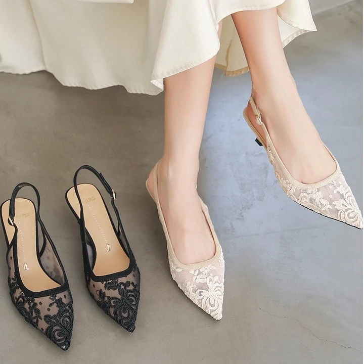 镂空尖头时装法式后空一字带女鞋凉鞋女款2025新款爆款
