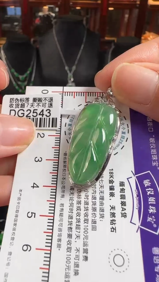 颈饰18K金镶嵌翡翠DG2543冰绿叶子