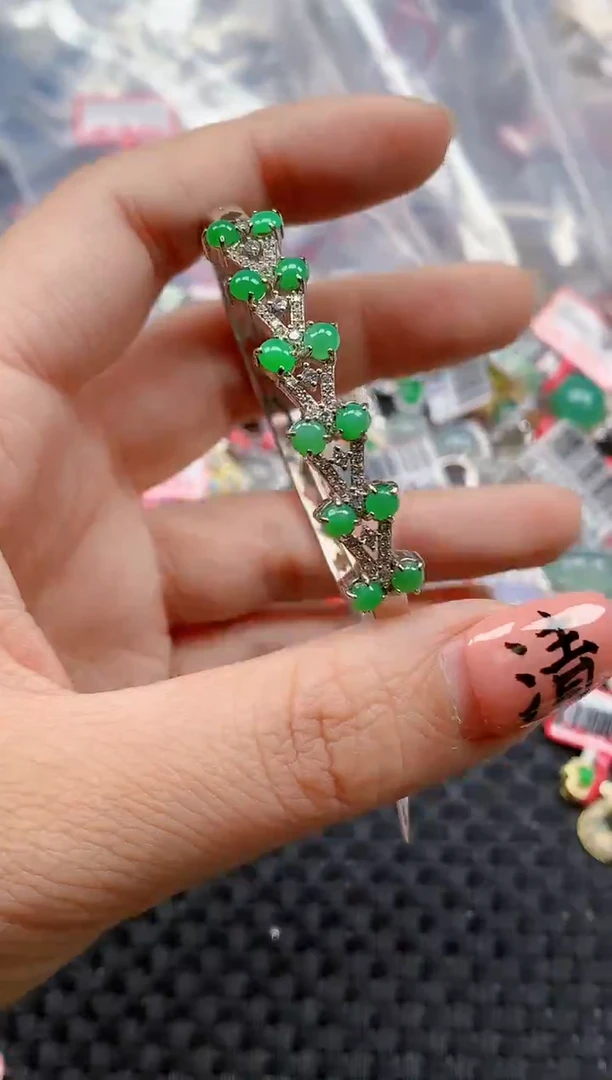 银S925镶嵌戒指翡翠天然A货缅甸翡翠