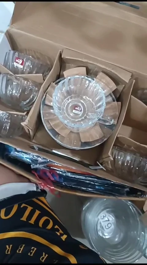 瓷玻璃六杯六碟一盒