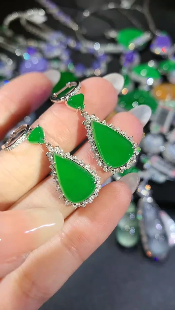 【闪购商品】翡翠耳饰18K金镶嵌78-水滴耳饰