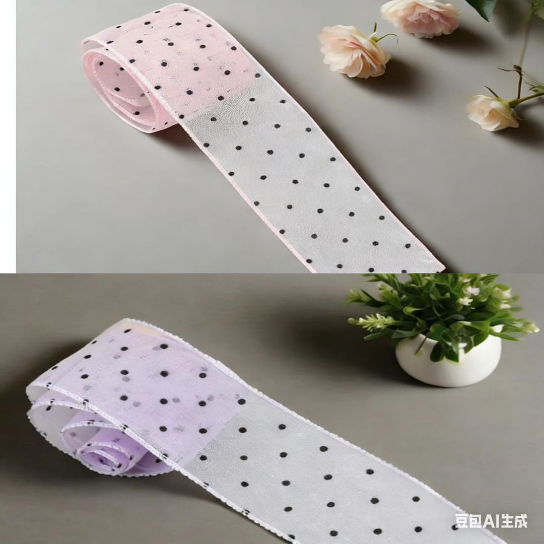 【九日DIY】6CM小波点花边diy手工库洛米系列蝴蝶结发饰拷边纱丝带