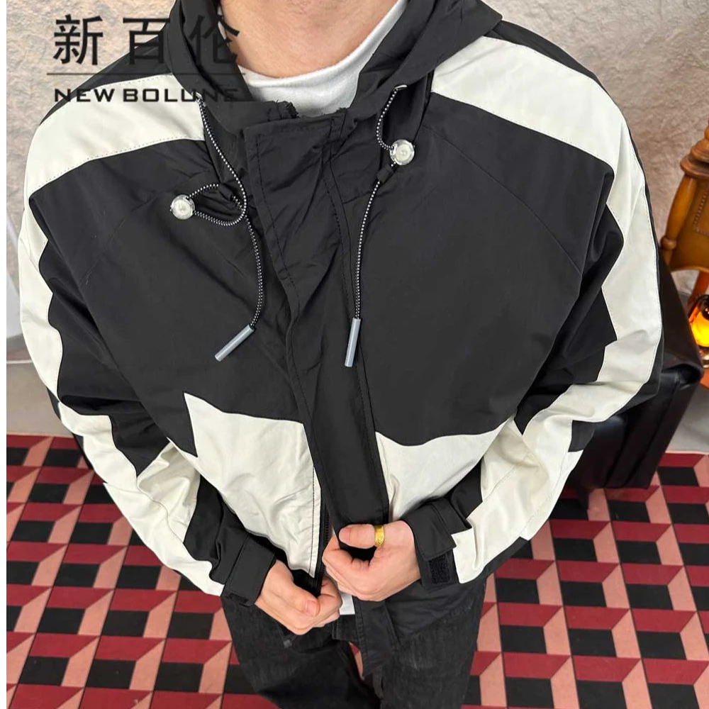 新百伦夹克春季连帽外套工装运动休闲冲锋衣宽松撞色防风拼接夹克