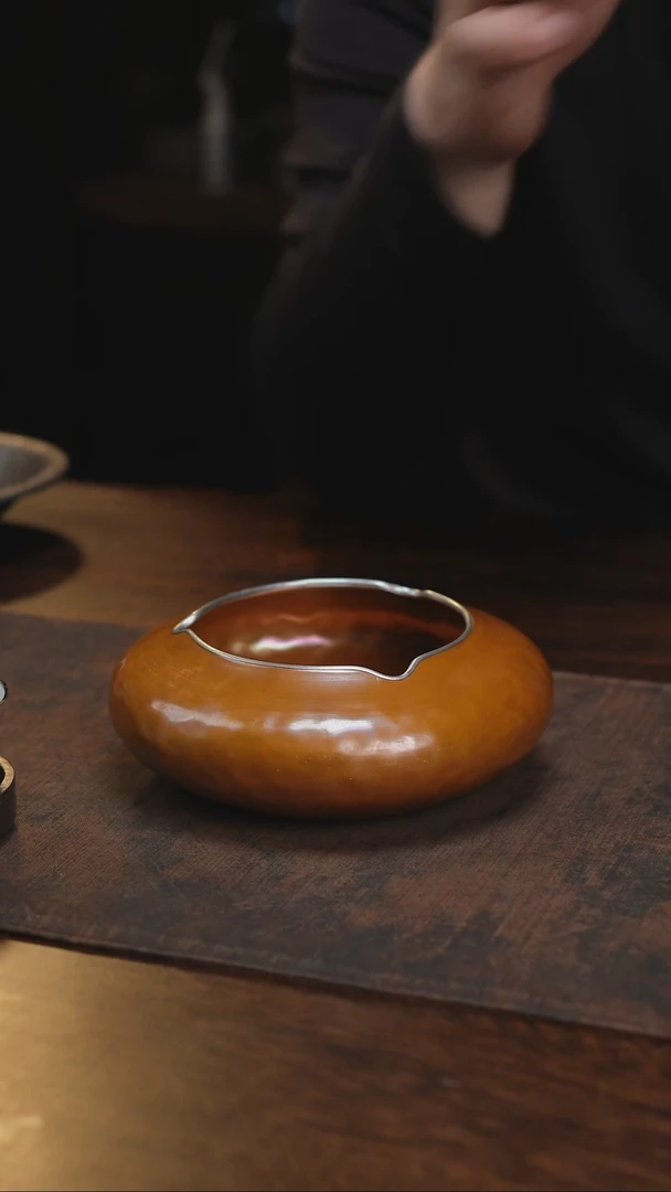 紫铜包锡边烟缸建水茶渣缸