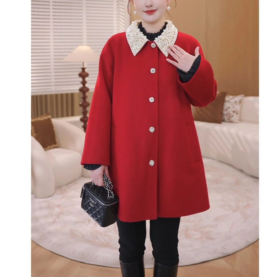 【可拆钉珠领+100绵羊毛】MsShe大码女装2025新冬装双面呢E2511010