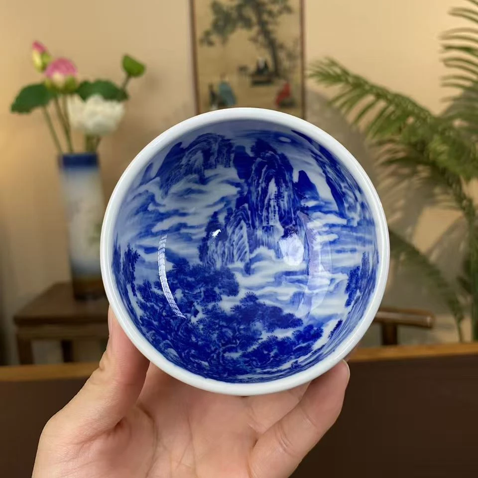 【九茗珍藏】怀庆老师山水禅定杯主人杯 景德镇手工手绘茶器茶具