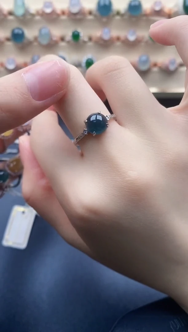 翡翠戒指银S925镶嵌一物一证一礼盒