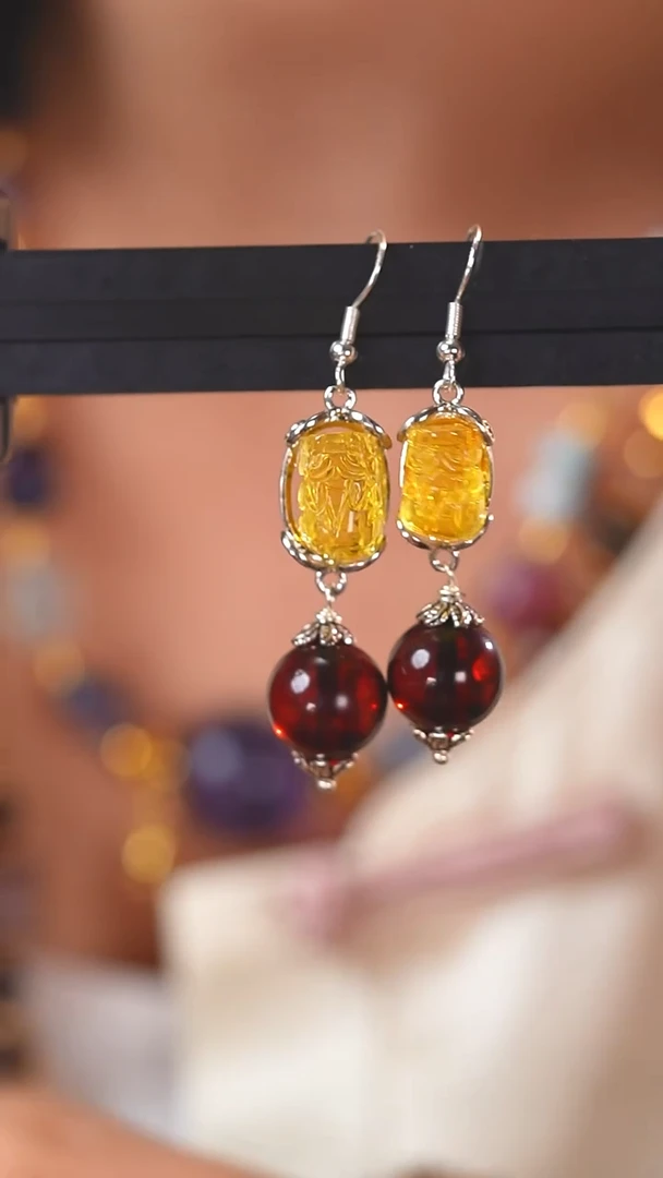 琥珀未镶嵌耳饰E2152 貔貅  血珀 耳挂