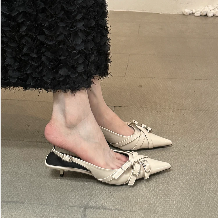 阿南儿~ 法式包头高跟凉鞋浅口夏季后空细跟气质名媛尖头单鞋女鞋