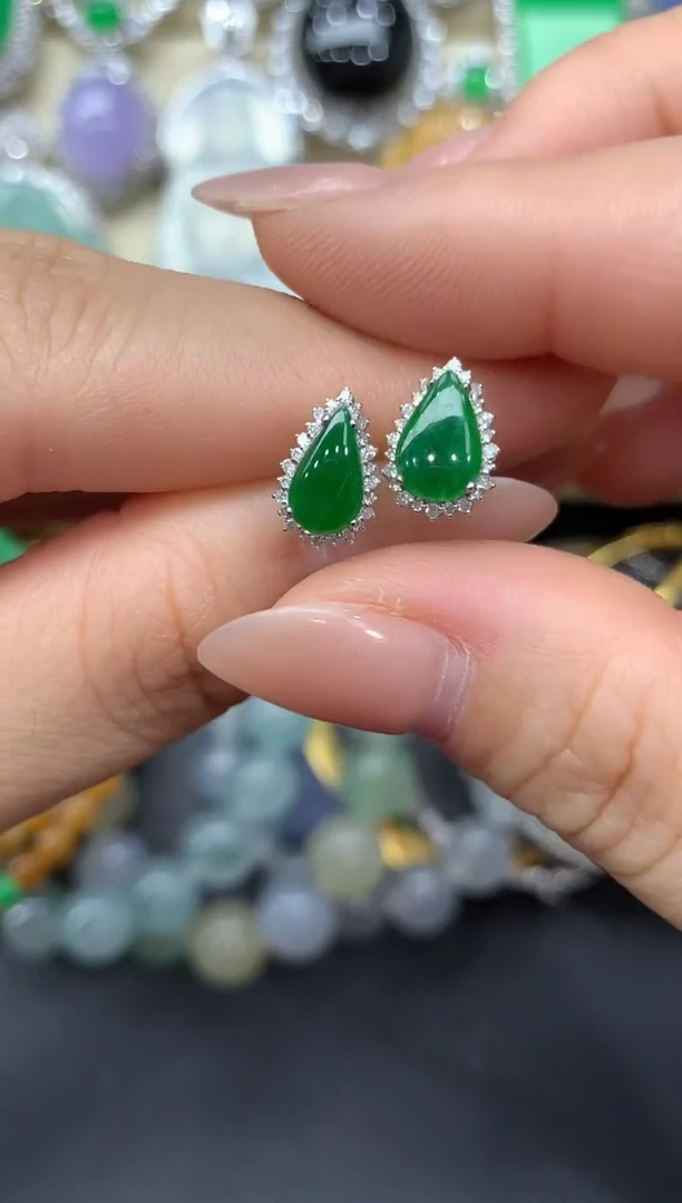 翡翠18K金镶嵌耳饰179-雪姐翡翠天天见