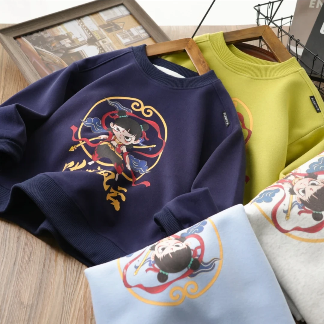 儿童春季新款时尚卡通印花卫衣中圆领休闲上衣jxk5151