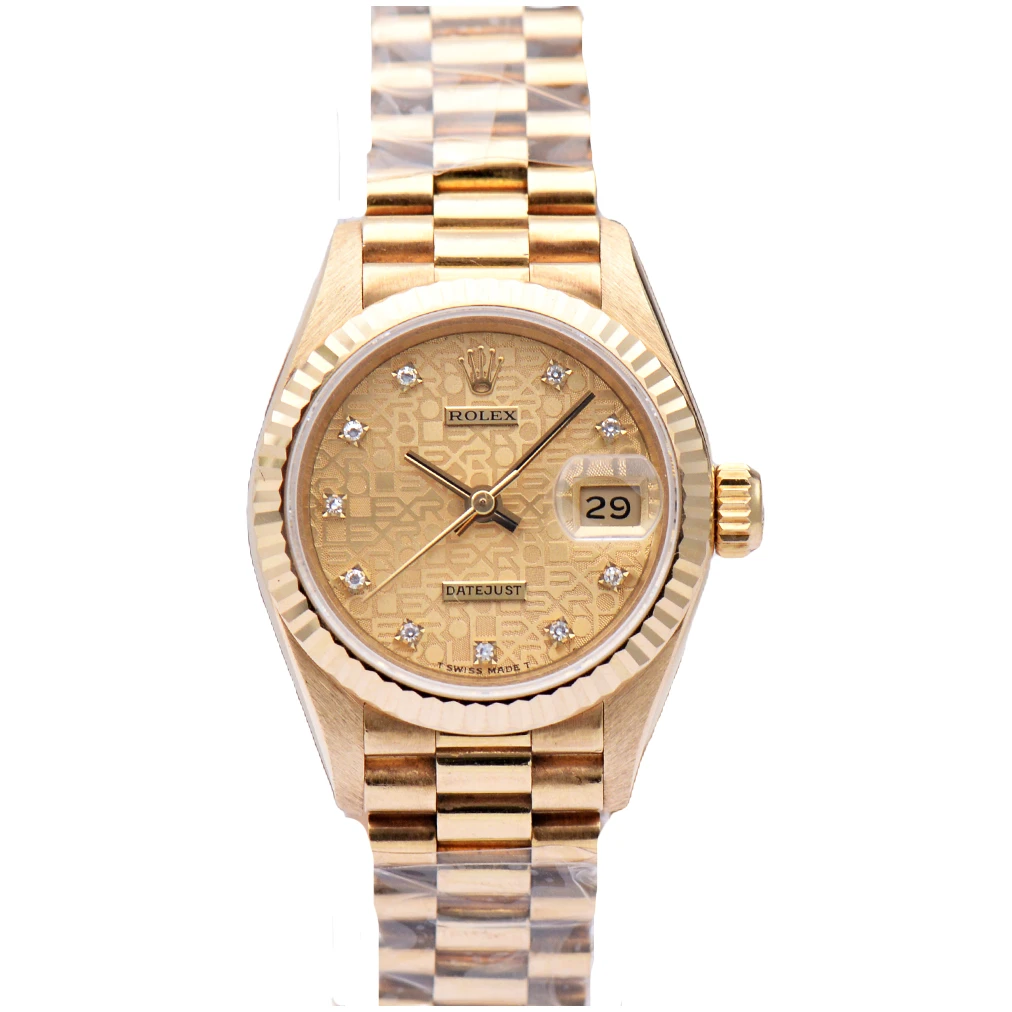 95新 Rolex/劳力士 女装日志69178原钻电脑纹18K黄金26mm机械女表