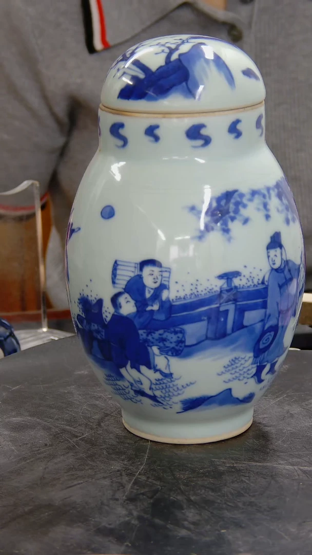 瓶青花人物莲子罐#1289#