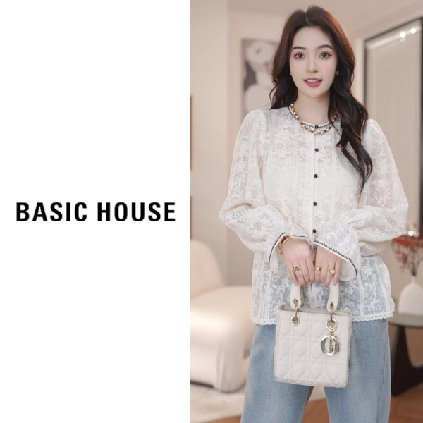 Basic House/百家好春夏新款淑女风蕾丝衬衫B1195B5F052