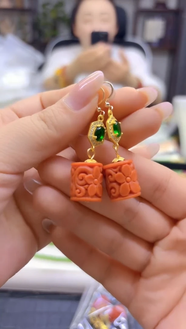 14K金镶嵌南红玛瑙耳饰DIY款E943