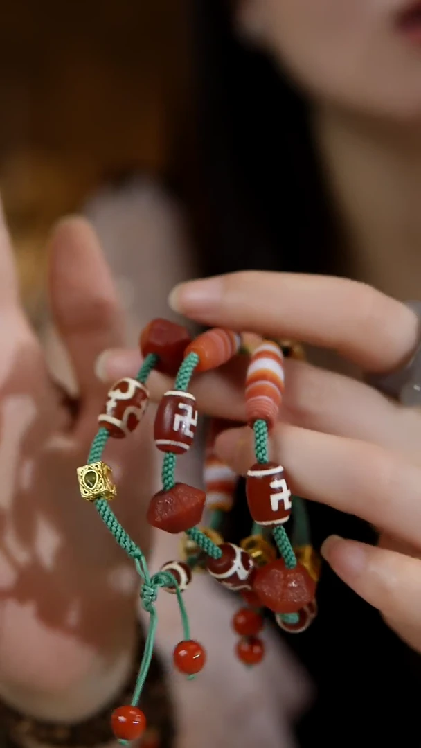 玛瑙/玉髓手链合金老玛瑙手绳