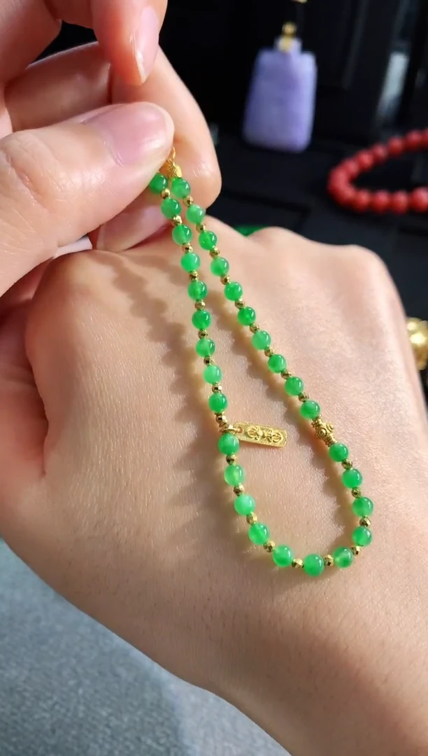 【闪购商品】翡翠手链18K金镶嵌手饰