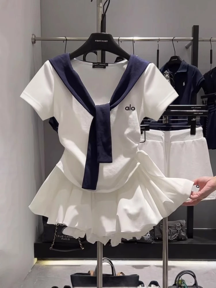 大码胖mm设计感披肩假两件短袖T恤女夏季韩版宽松遮肉学院风上衣