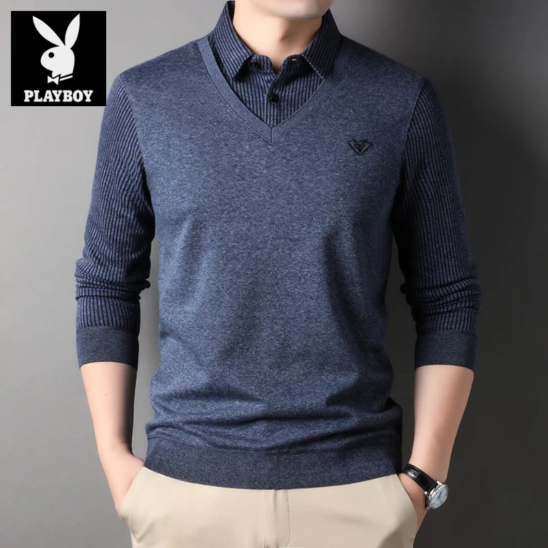 花花公子时尚休闲假两件上衣打底衫百搭高档总裁同款秋冬保暖男装